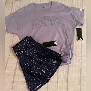 Adidas Lavender Tee and Navy Patterned Skirt Shorts Girls